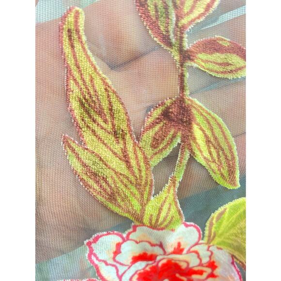 Flowered Embroiled Black Kimono Beach Cover Up Velvety One Size - Picture 6 of 6